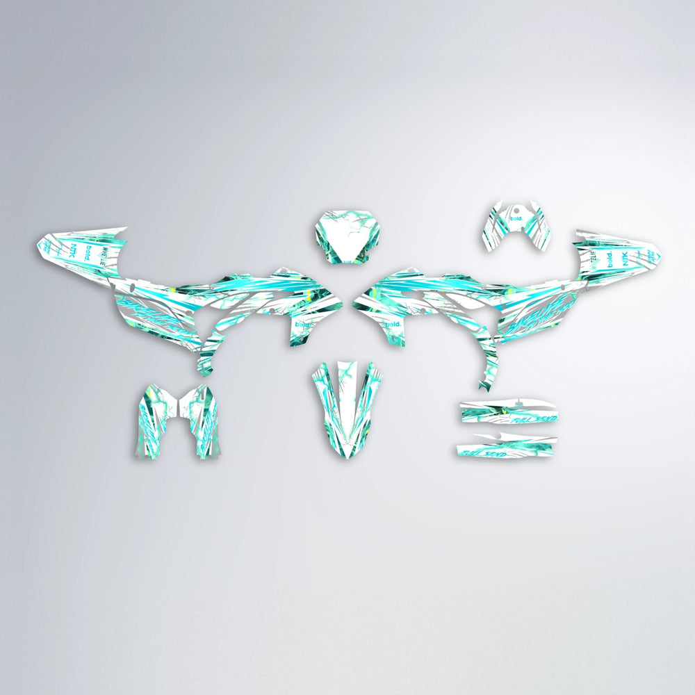 DIVINE Yamaha YZF MX graphics kit parts layout in Teal