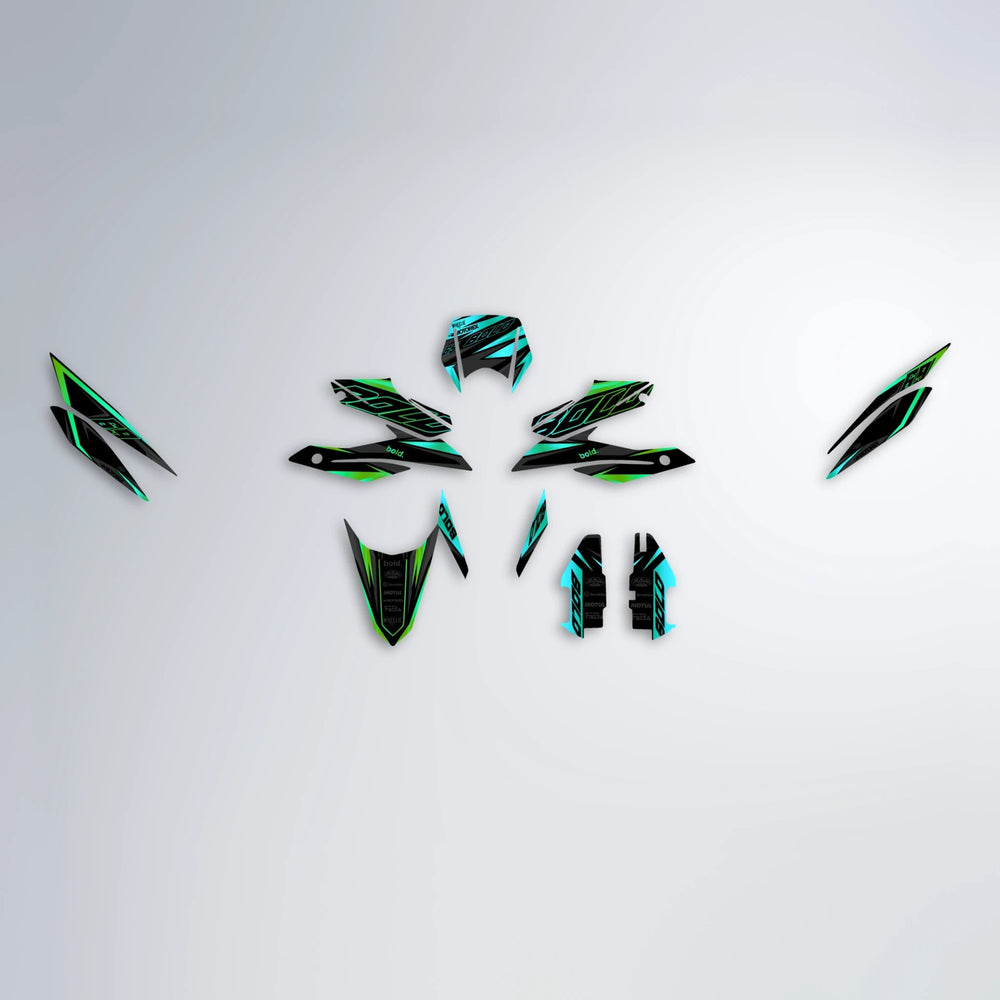 DORTOS Aprilia SX 125 graphics kit parts layout in Cyan & Green