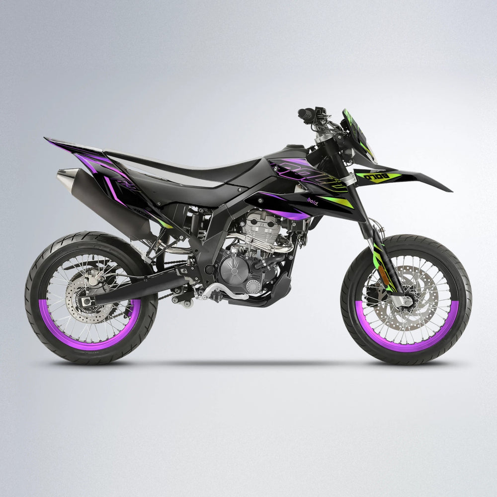 DORTOS Aprilia SX 125 supermoto graphics kit in Purple & Yellow