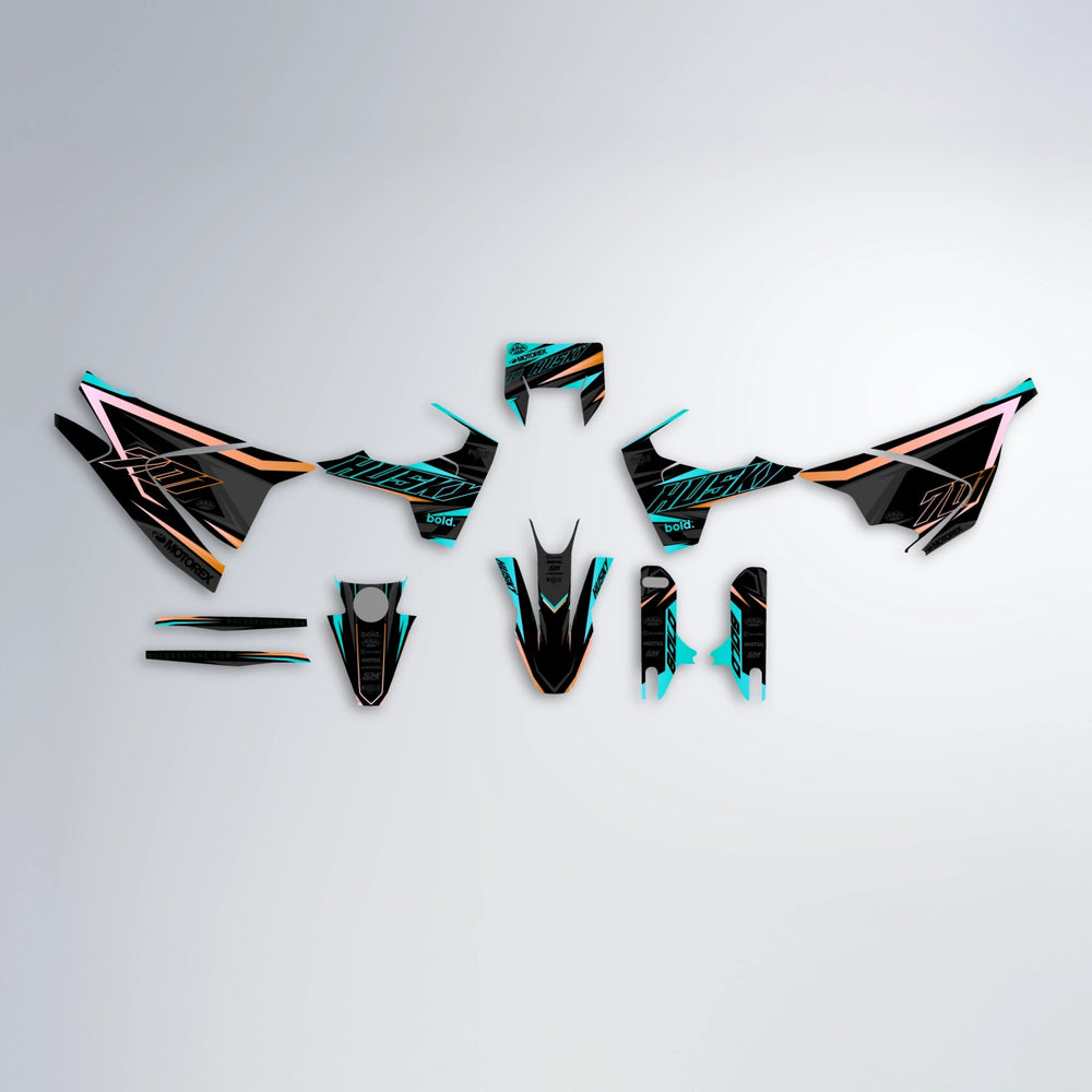 DORTOS Husqvarna 701 graphics kit parts layout in Teal