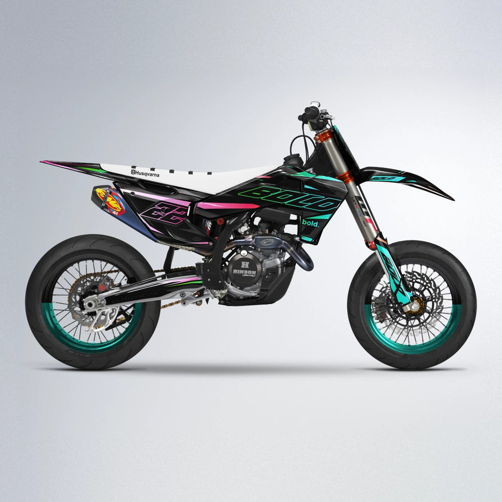 DORTOS Husqvarna FE/TE supermoto graphics kit in Cyan & Green