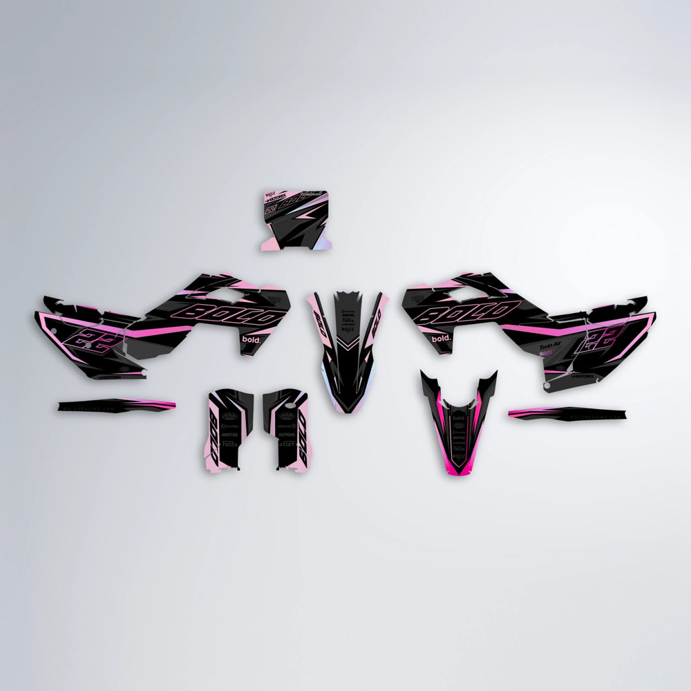 DORTOS Husqvarna FE/TE graphics kit parts layout in Flamingo