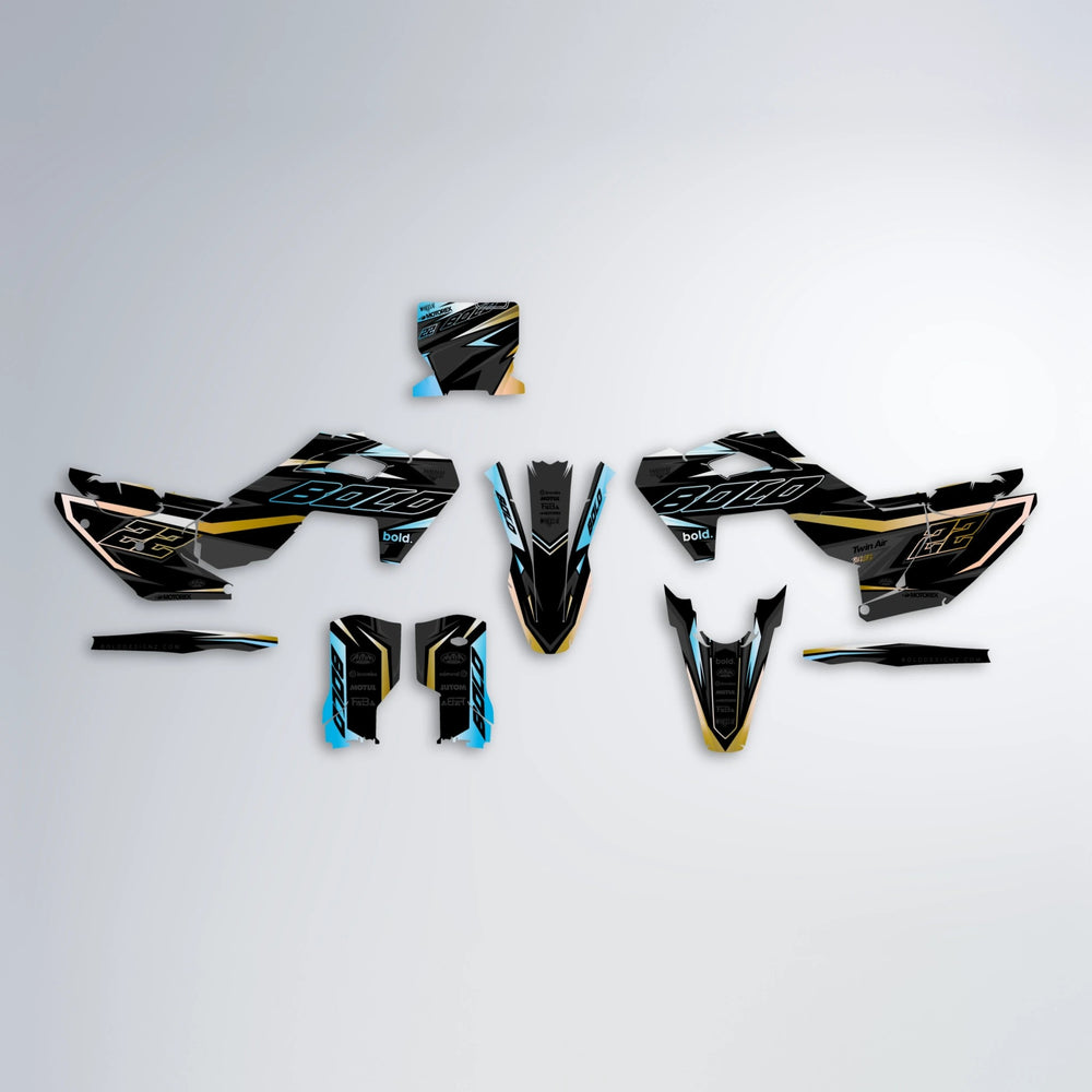 DORTOS Husqvarna FE/TE graphics kit parts layout in Light Blue & White