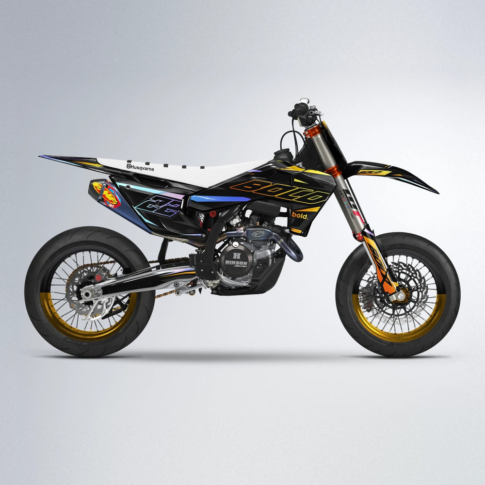 DORTOS Husqvarna FE/TE supermoto graphics kit in Orange & Yellow