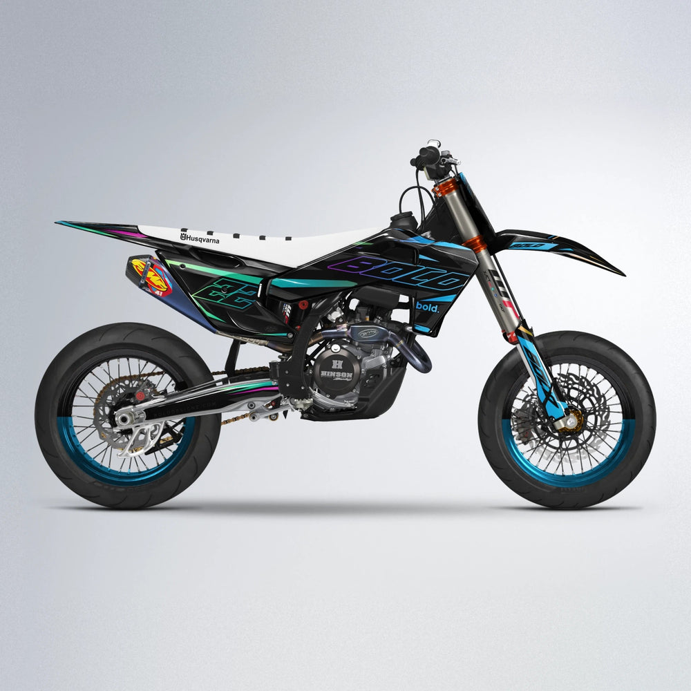 DORTOS Husqvarna FE/TE supermoto graphics kit in Pink & Light Blue