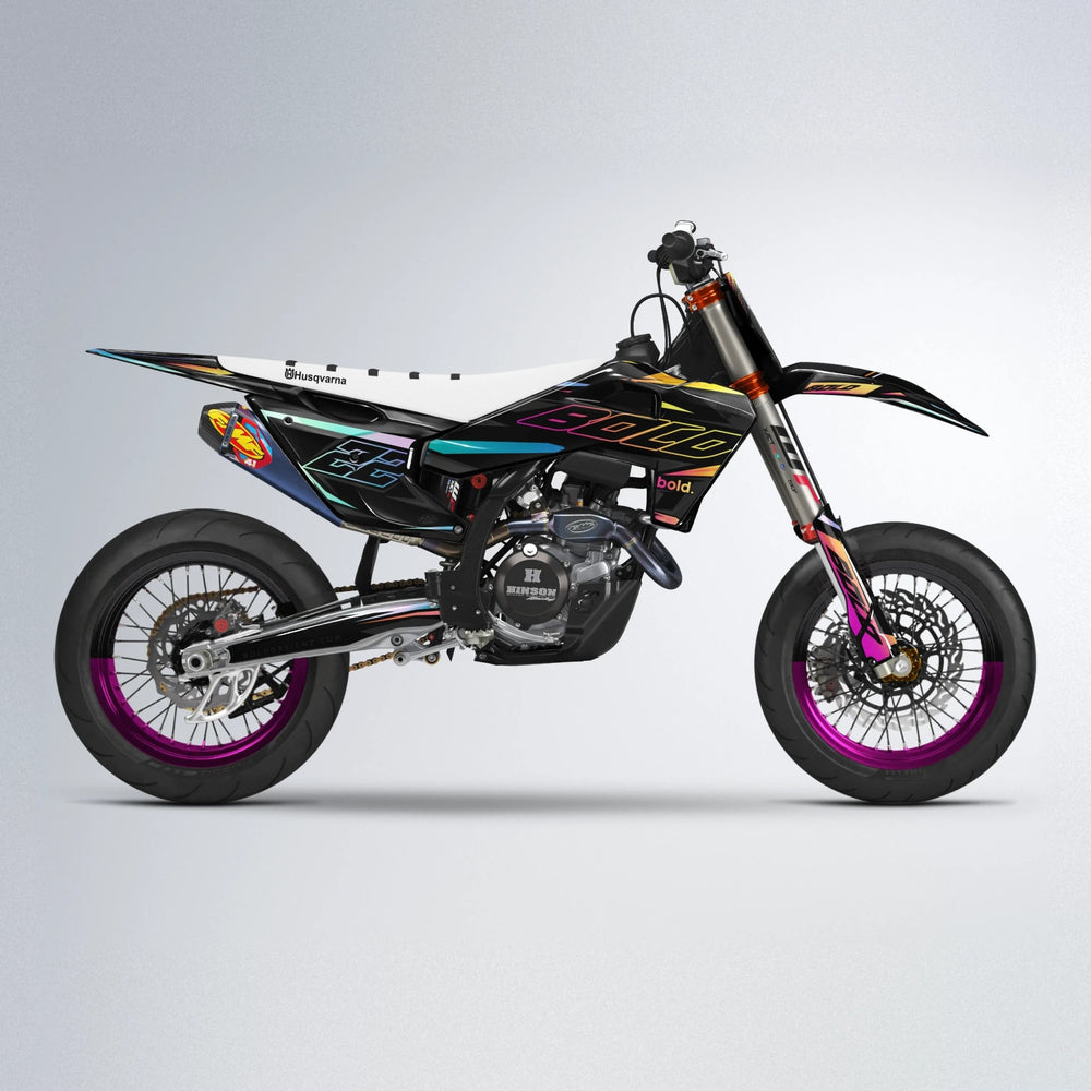 DORTOS Husqvarna FE/TE supermoto graphics kit in Pink & Yellow