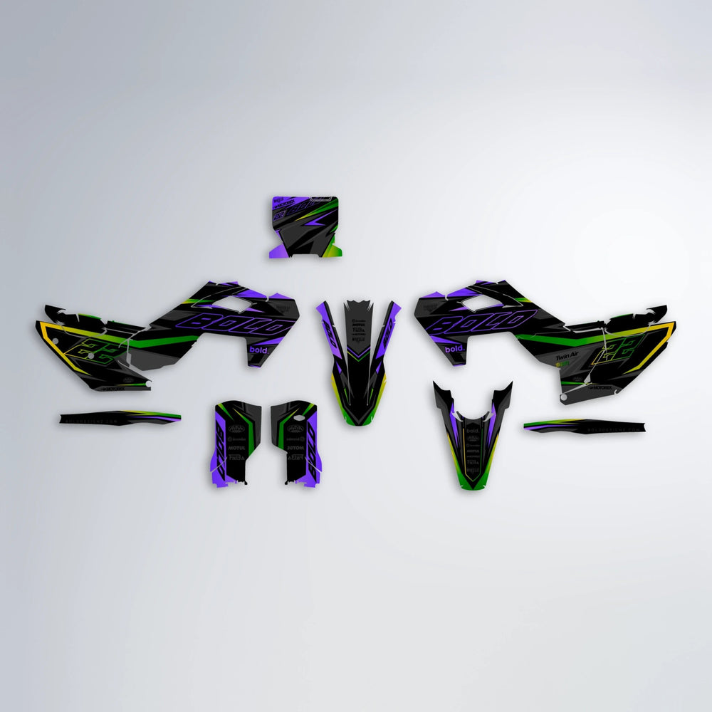 DORTOS Husqvarna FE/TE graphics kit parts layout in Purple