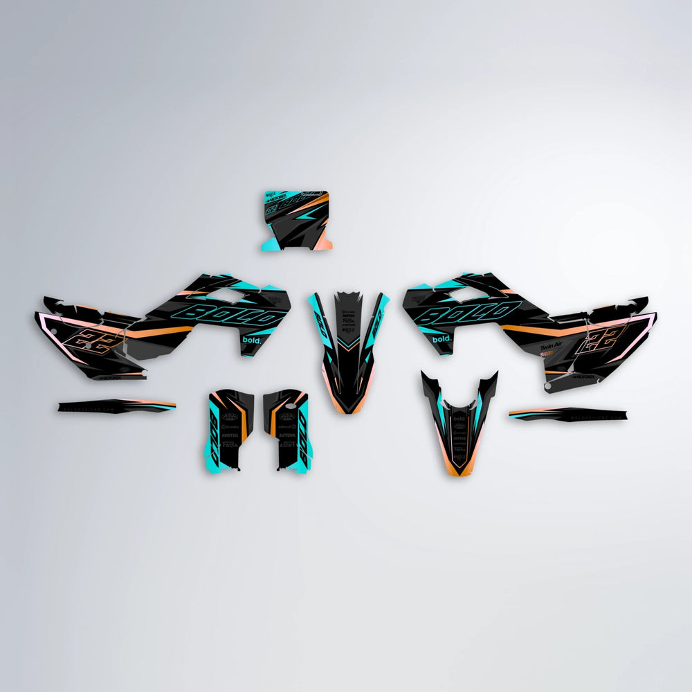 DORTOS Husqvarna FE/TE graphics kit parts layout in Teal
