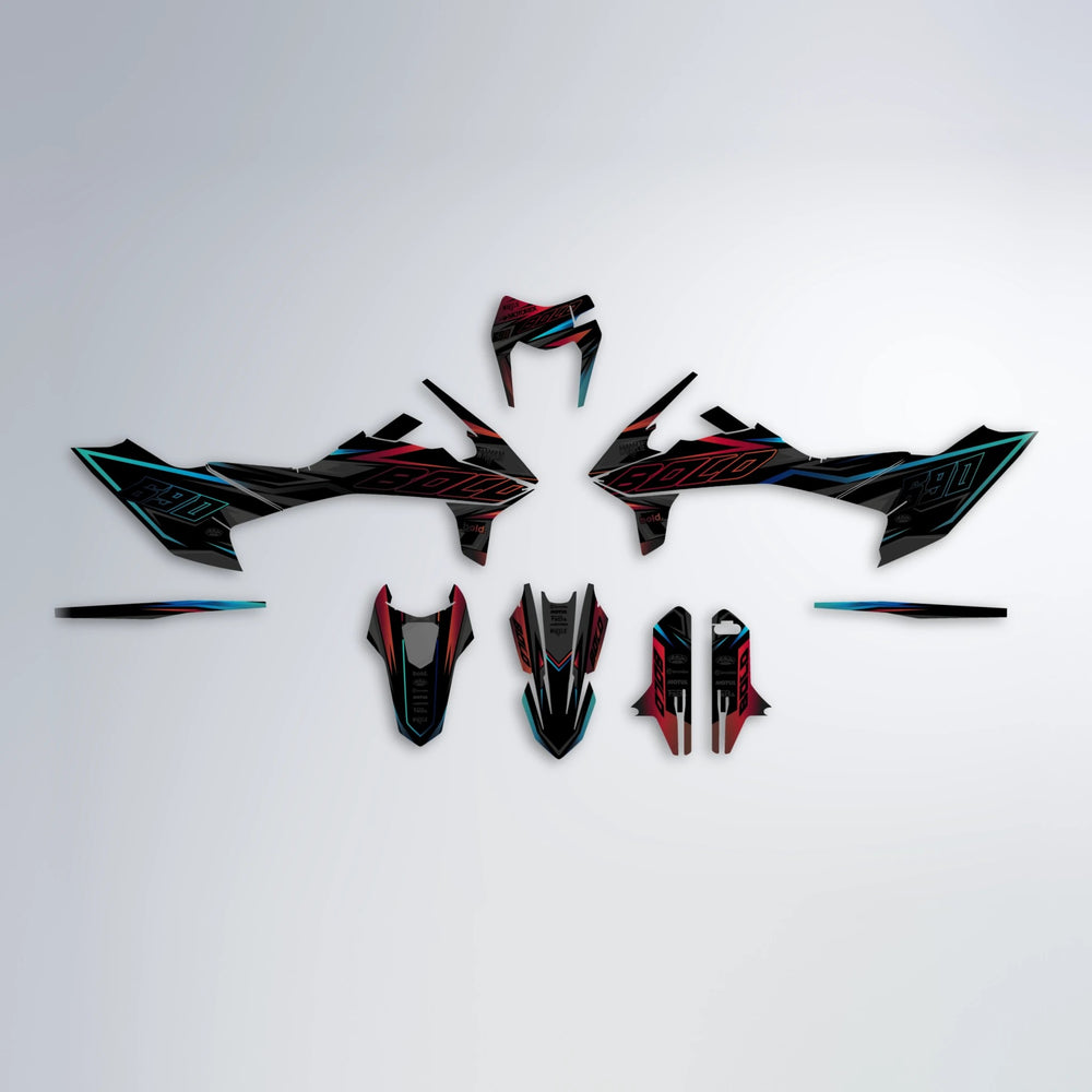 DORTOS KTM SMC 690 graphics kit parts layout in Black & Red