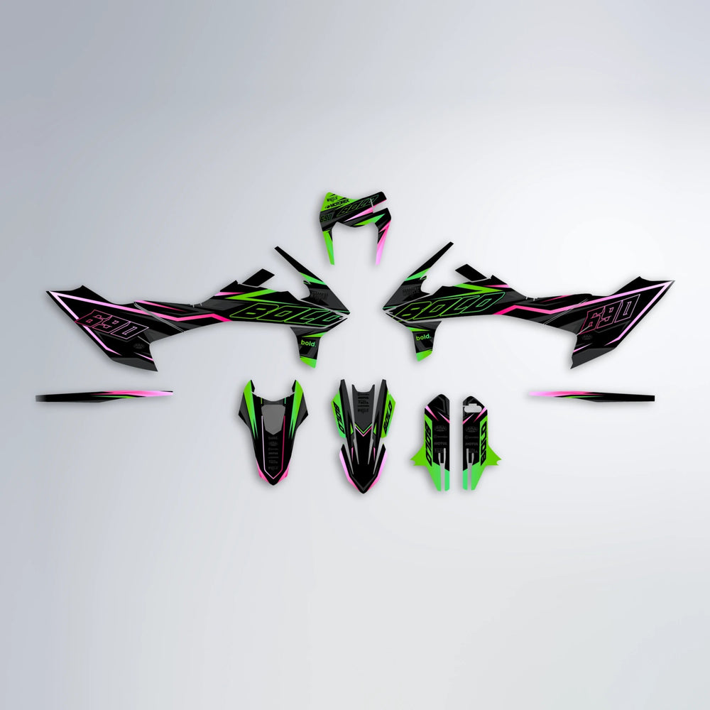 DORTOS KTM SMC 690 graphics kit parts layout in Green