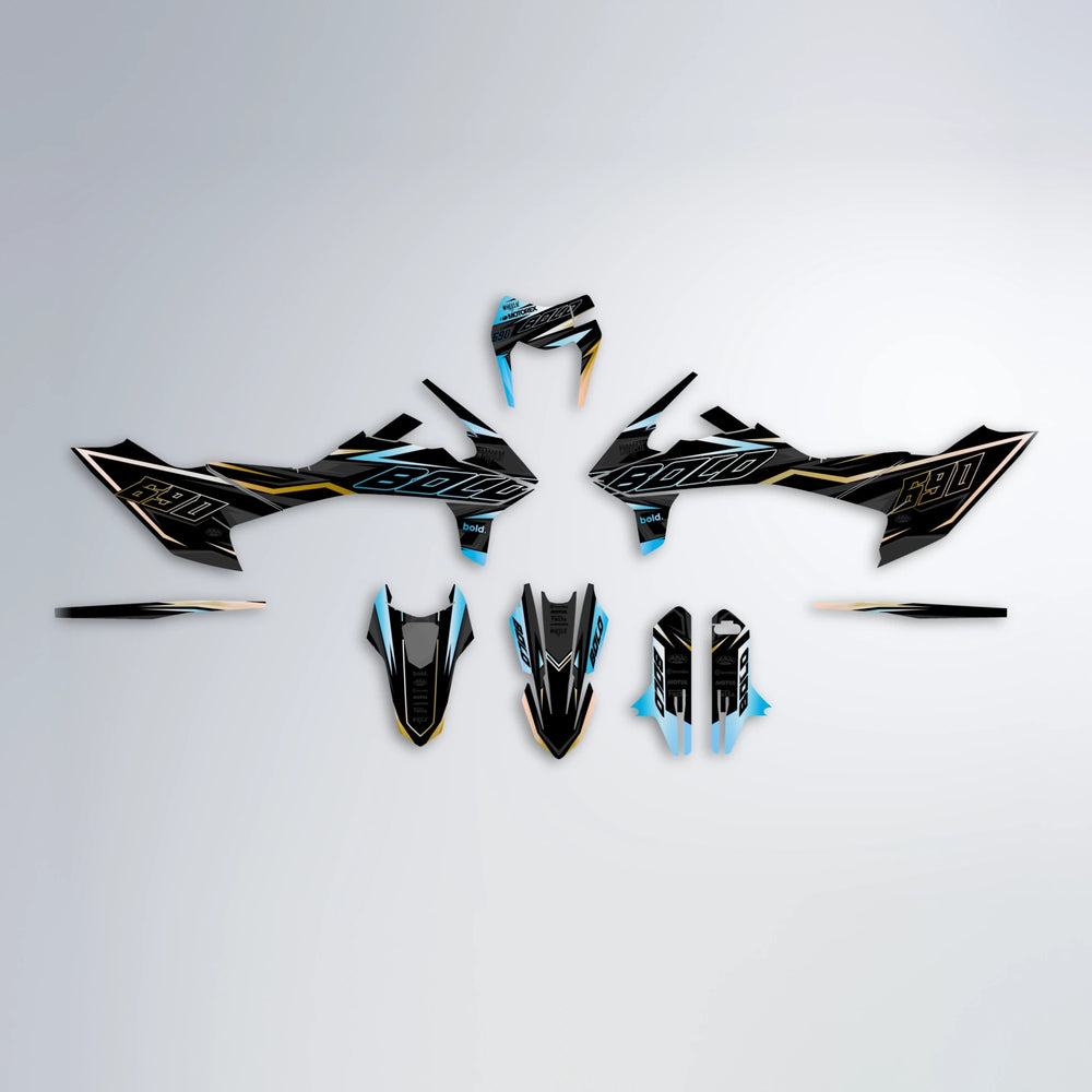 DORTOS KTM SMC 690 graphics kit parts layout in Light Blue & White