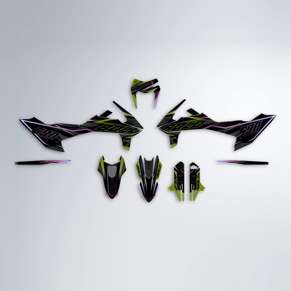 DORTOS KTM SMC 690 graphics kit parts layout in Olive