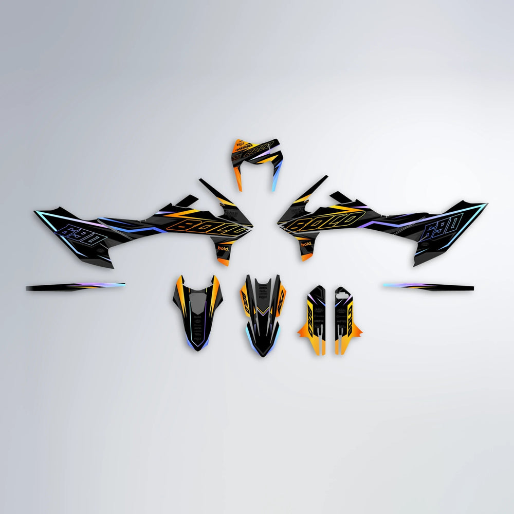 DORTOS KTM SMC 690 graphics kit parts layout in Orange & Yellow