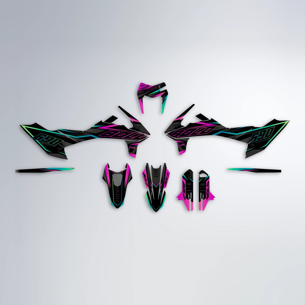DORTOS KTM SMC 690 graphics kit parts layout in Pink