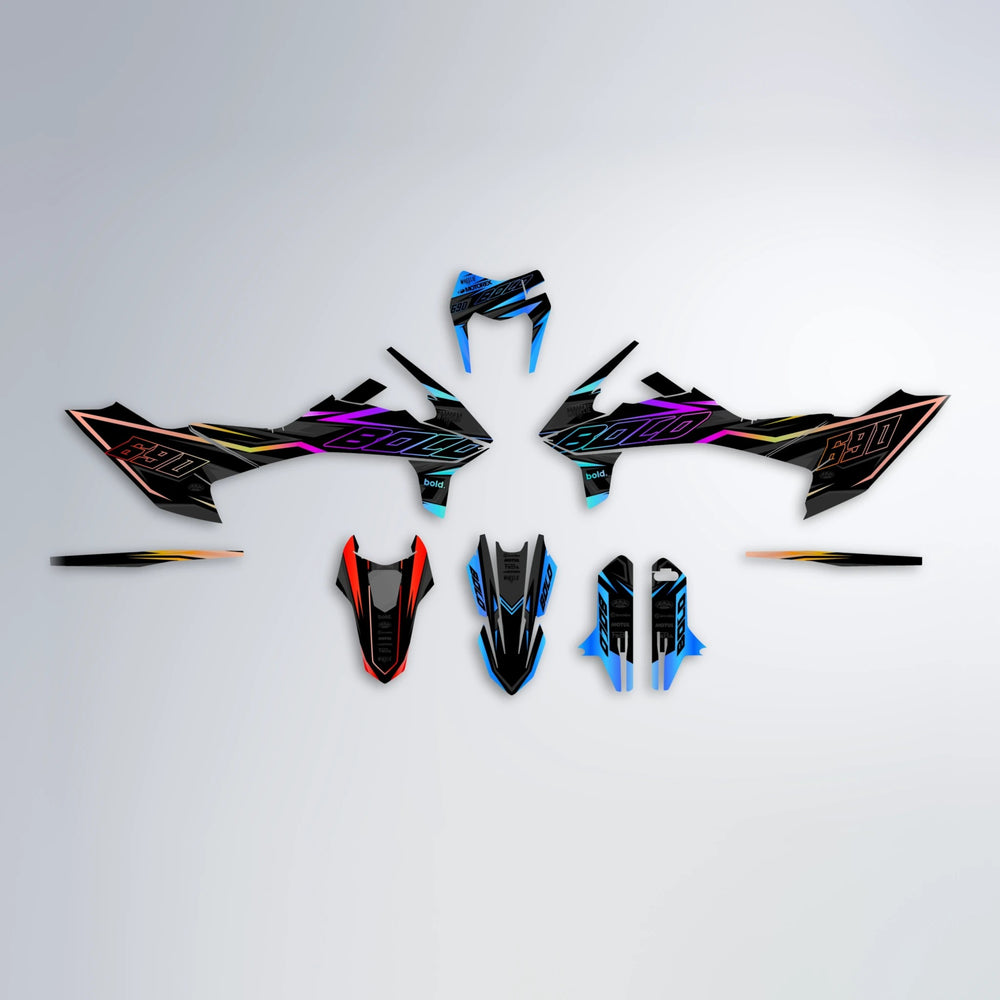 DORTOS KTM SMC 690 graphics kit parts layout in Sunset Fade
