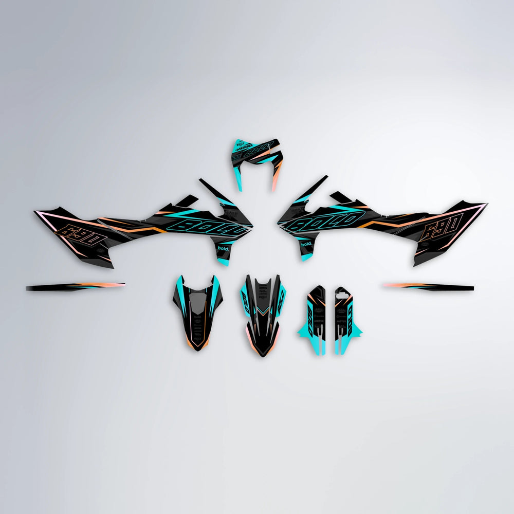 DORTOS KTM SMC 690 graphics kit parts layout in Teal