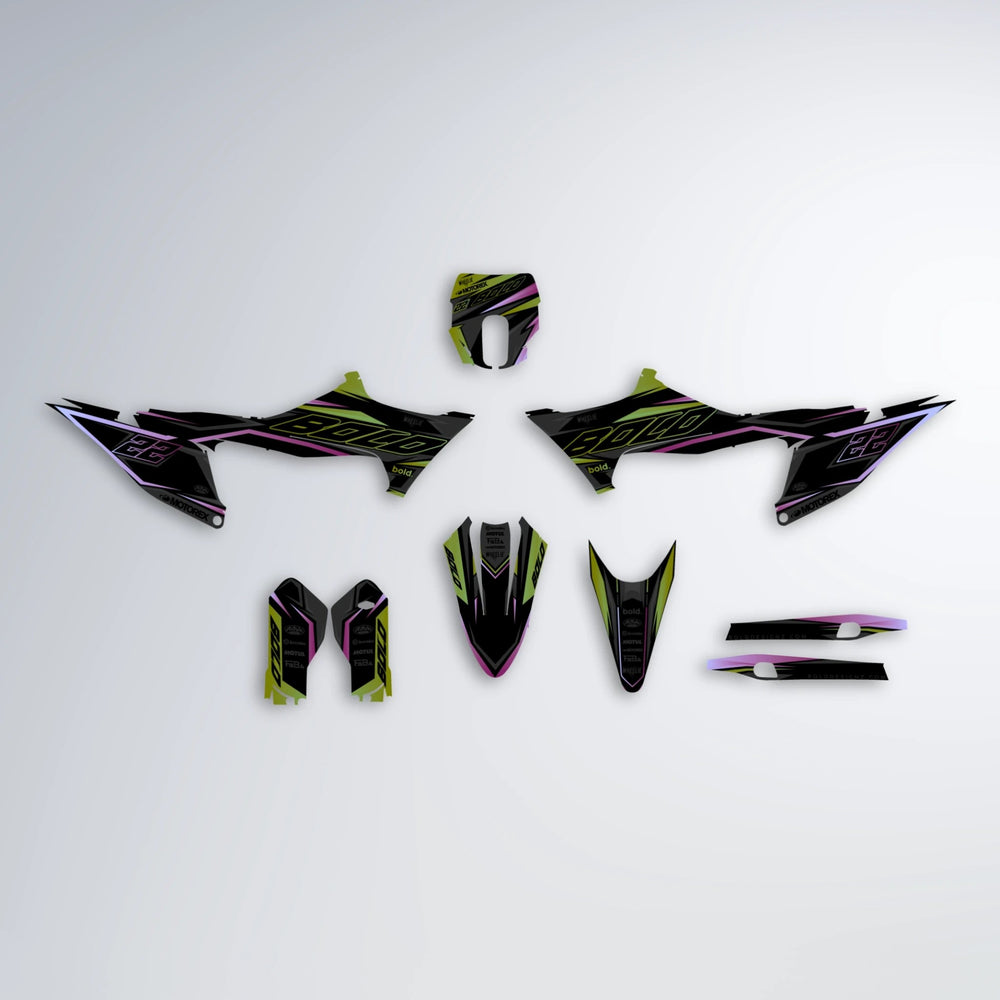 DORTOS Stark Varg MX graphics kit parts layout in Olive