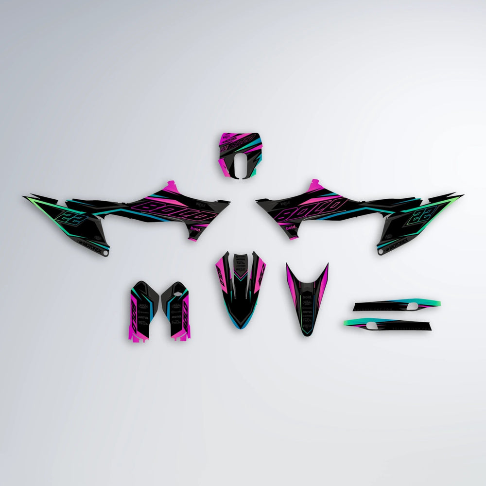 DORTOS Stark Varg MX graphics kit parts layout in Pink