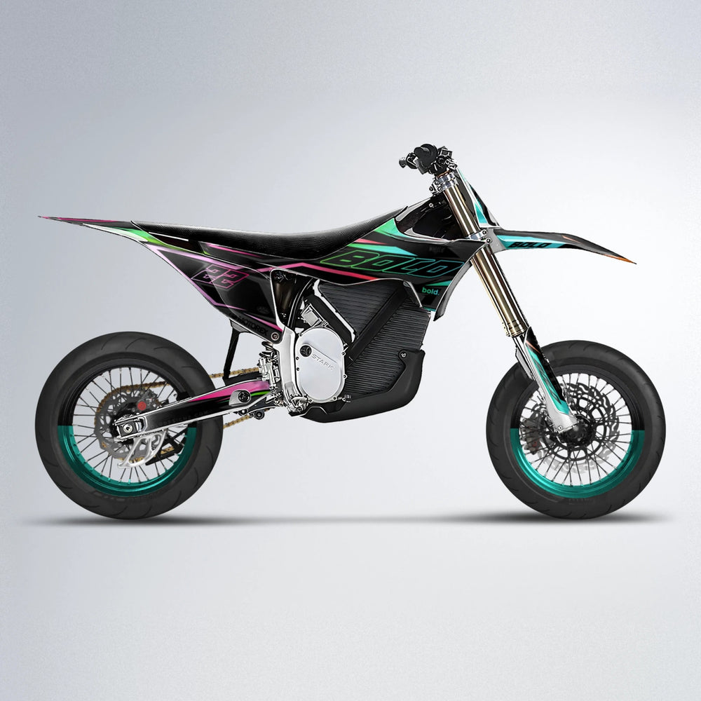 DORTOS Stark Varg SM supermoto graphics kit in Cyan & Green
