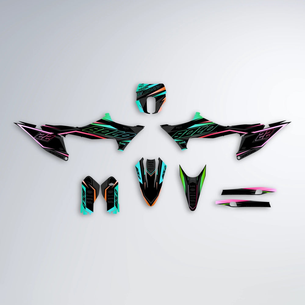 DORTOS Stark Varg SM graphics kit parts layout in Cyan & Green