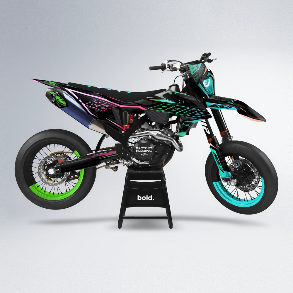 DORTOS supermoto graphics kit in Cyan & Green