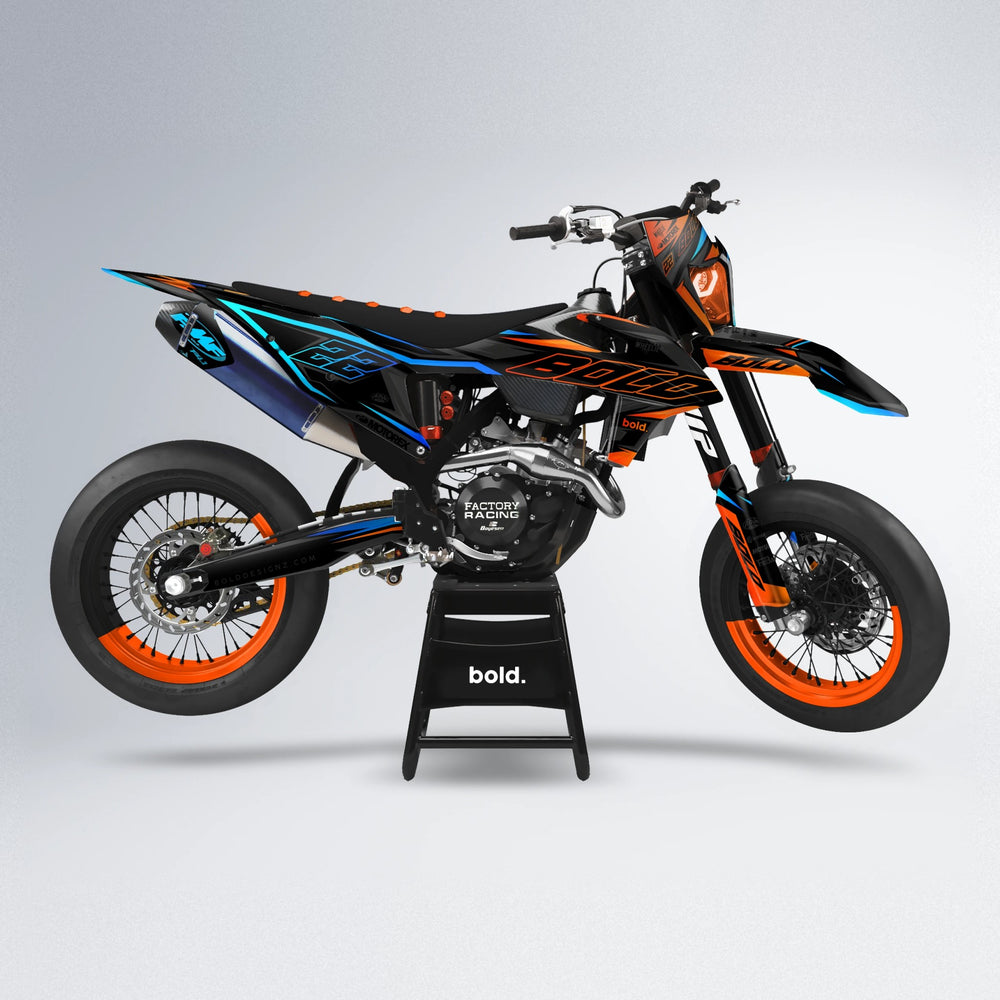 DORTOS supermoto graphics kit in Hybrid Orange Blue