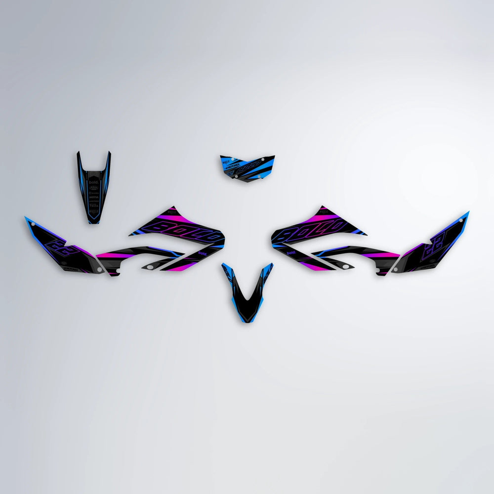 DORTOS Yamaha WR 125X graphics kit parts layout in Blue Purple Fade
