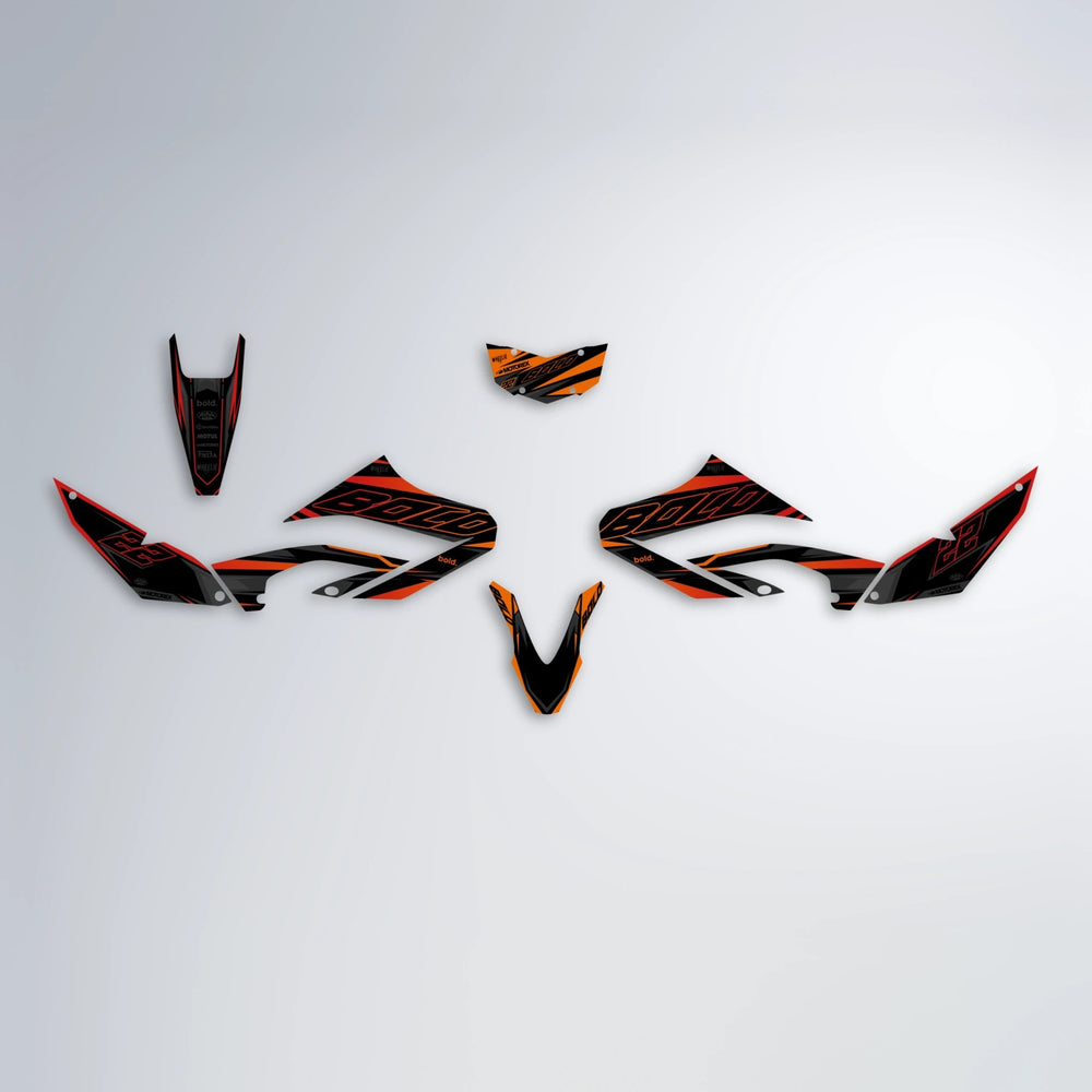 DORTOS Yamaha WR 125X graphics kit parts layout in Red & Orange