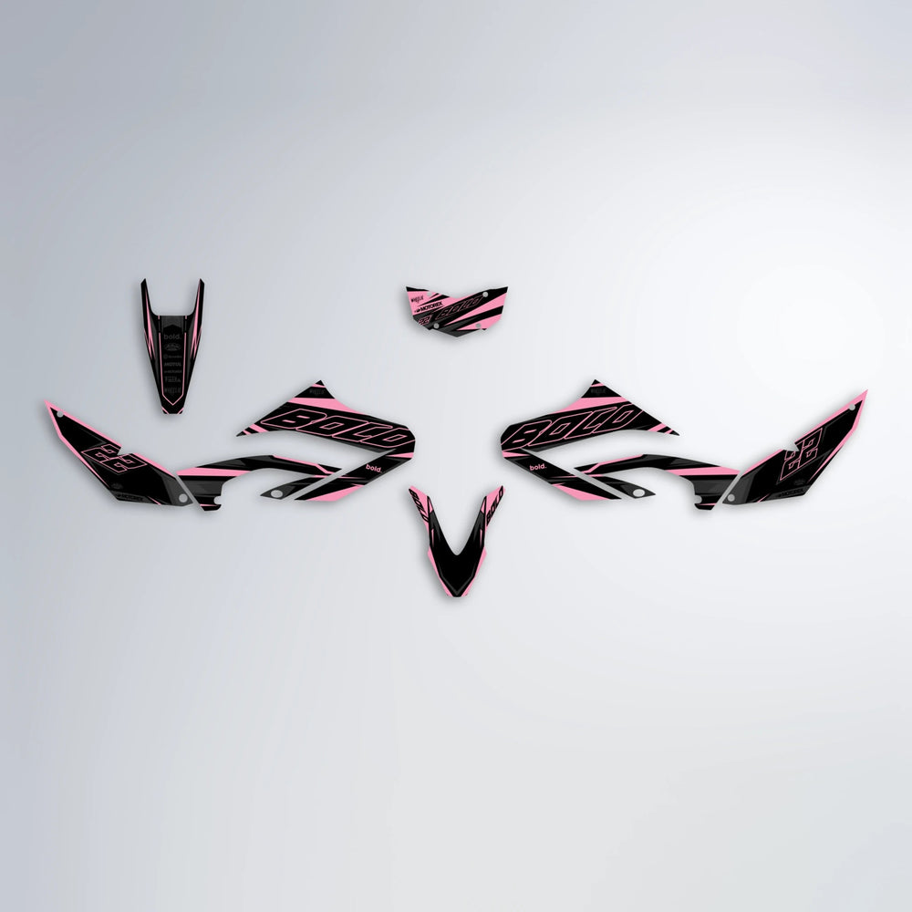 DORTOS Yamaha WR 125X graphics kit parts layout in Sakura Pink