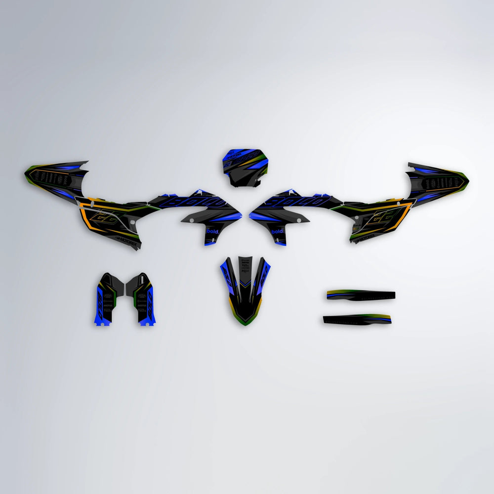 DORTOS Yamaha YZF MX graphics kit parts layout in Blue