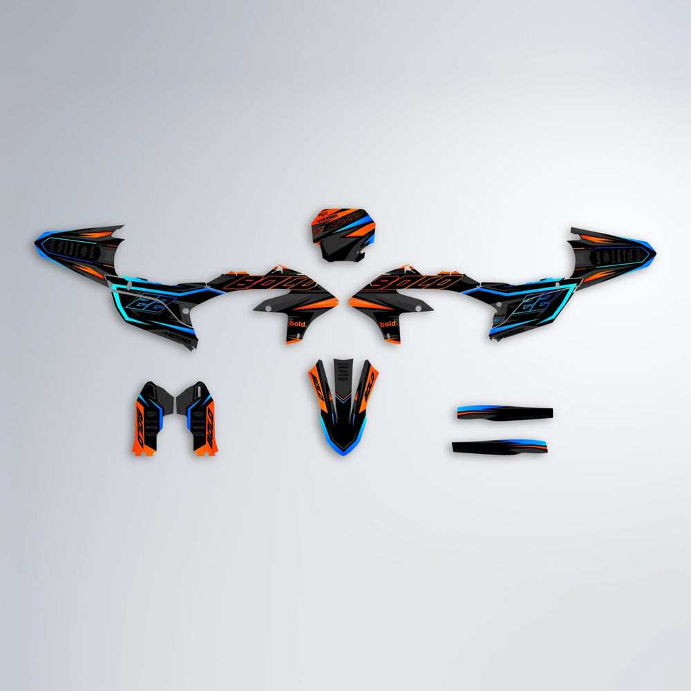 DORTOS Yamaha YZF MX graphics kit parts layout in Orange