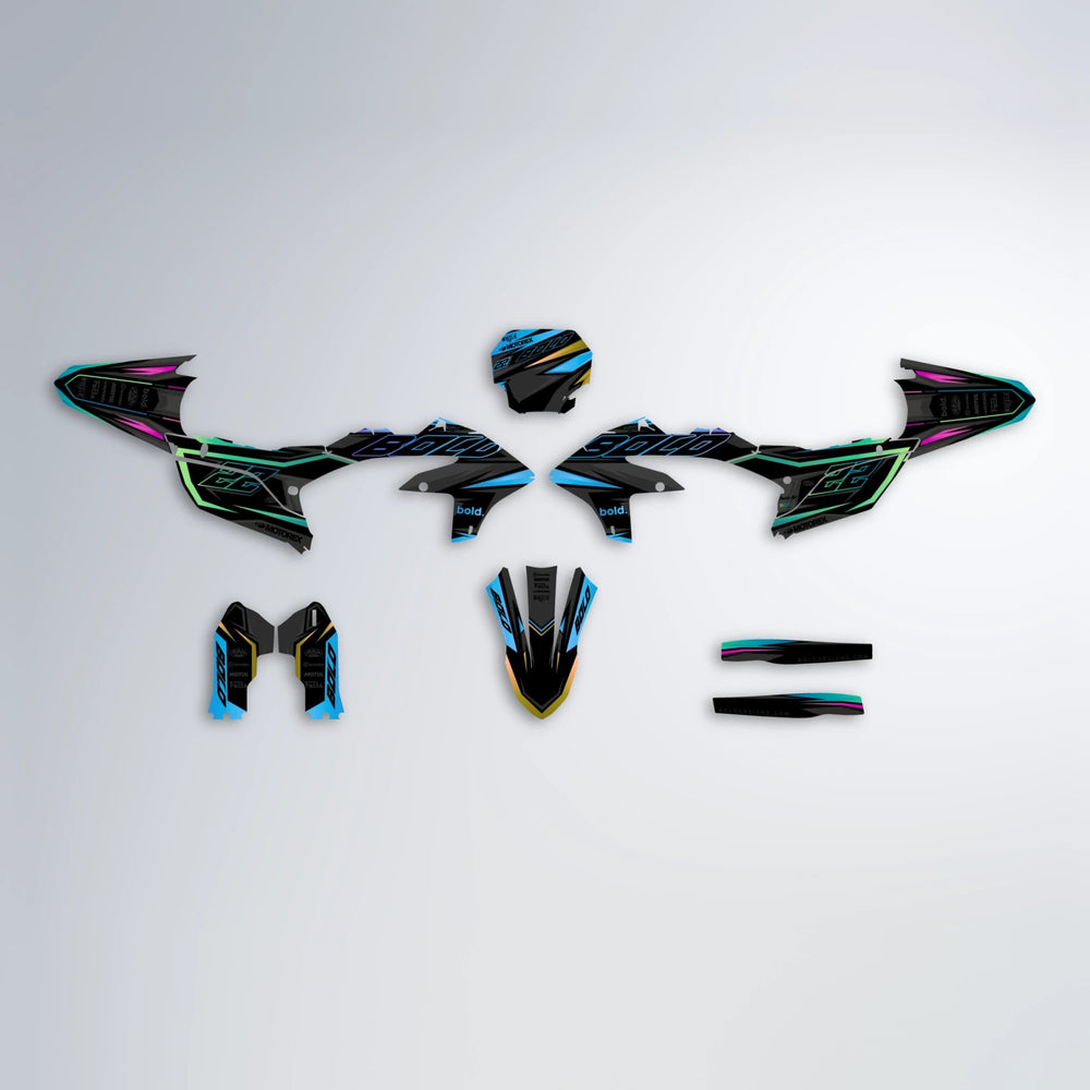 DORTOS Yamaha YZF MX graphics kit parts layout in Pink & Light Blue