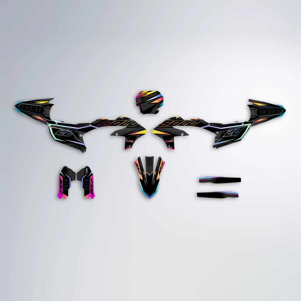DORTOS Yamaha YZF MX graphics kit parts layout in Pink & Yellow