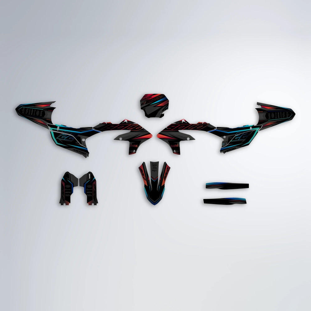 DORTOS Yamaha YZF SM graphics kit parts layout in Black & Red