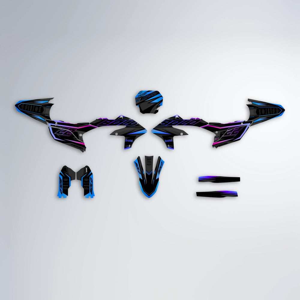 DORTOS Yamaha YZF SM graphics kit parts layout in Blue Purple Fade