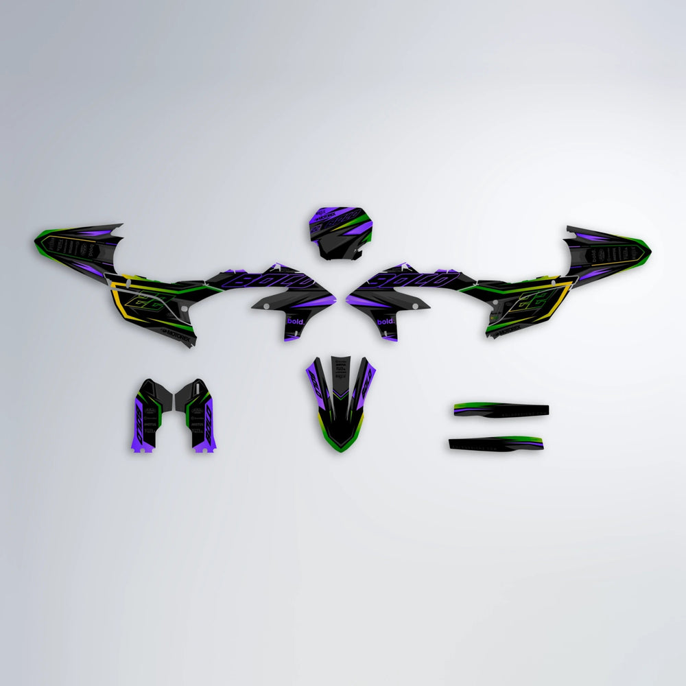 DORTOS Yamaha YZF SM graphics kit parts layout in Purple