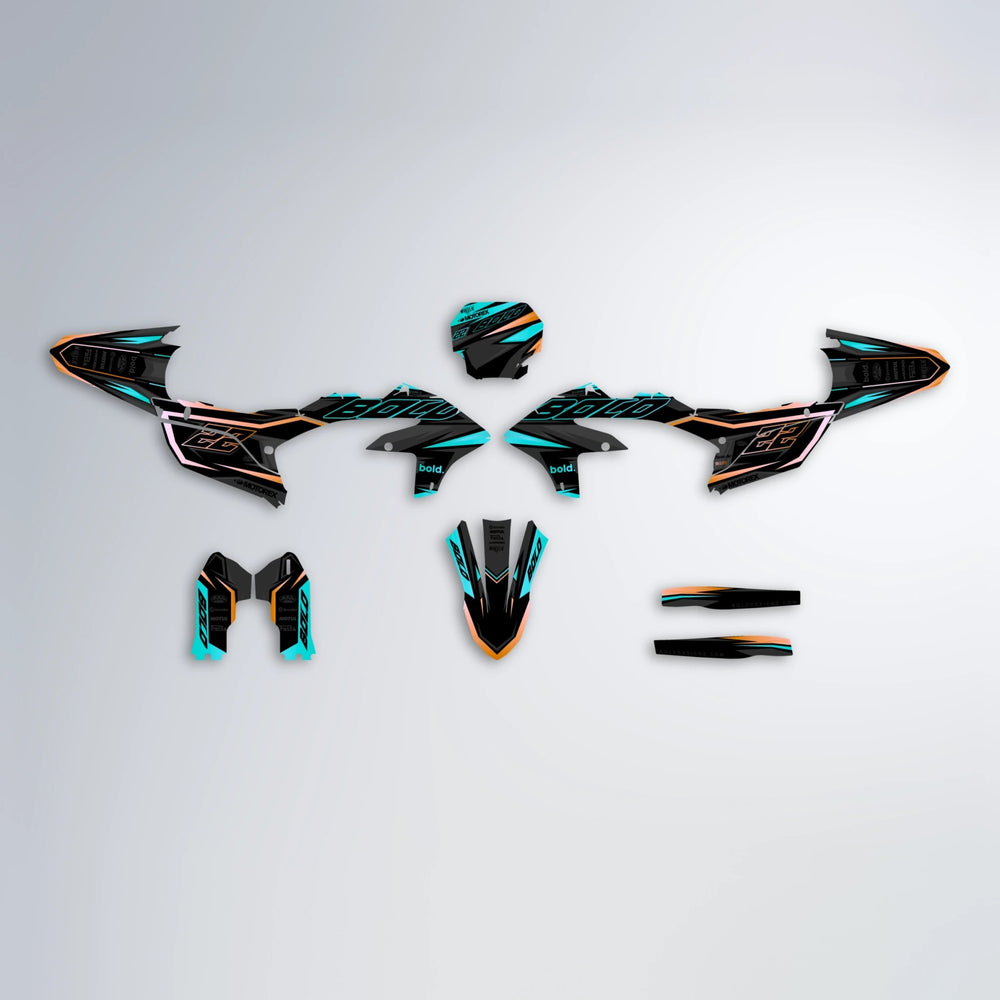DORTOS Yamaha YZF SM graphics kit parts layout in Teal