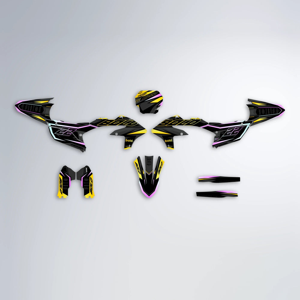 DORTOS Yamaha YZF SM graphics kit parts layout in Yellow