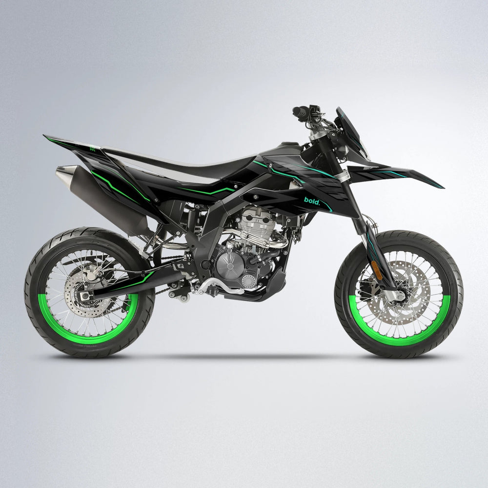 DRIFT Aprilia SX 125 supermoto graphics kit in Cyan & Green