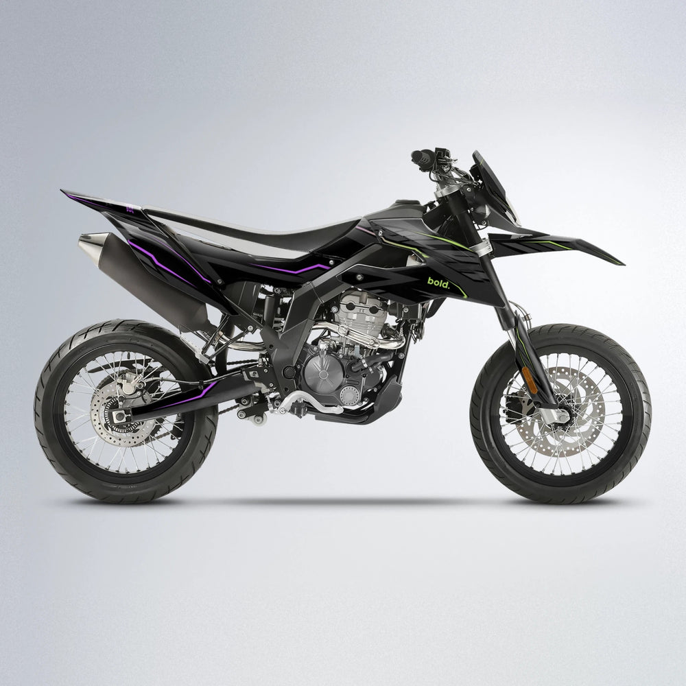 DRIFT Aprilia SX 125 supermoto graphics kit in Purple & Yellow