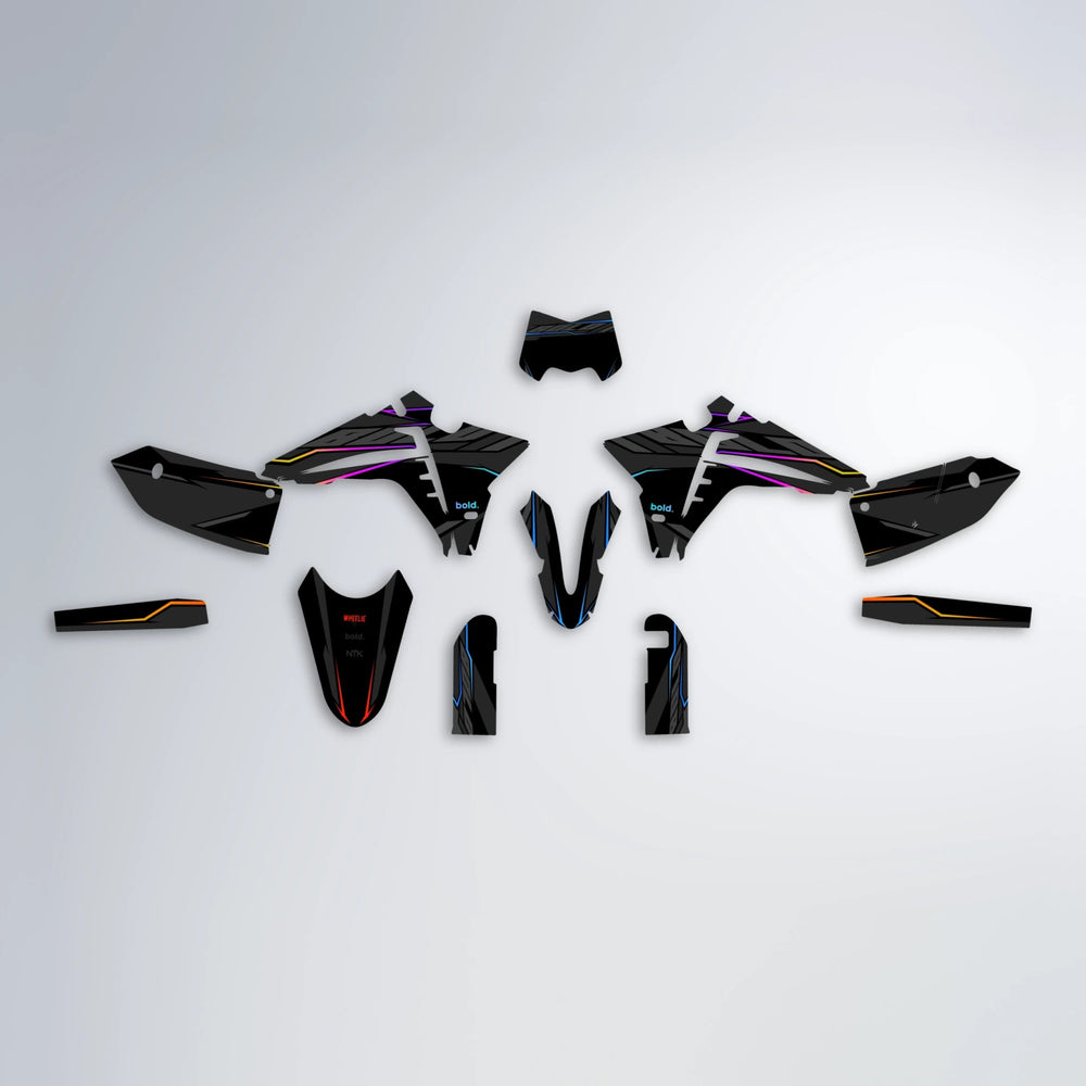 DRIFT Fantic graphics kit parts layout in Sunset Fade