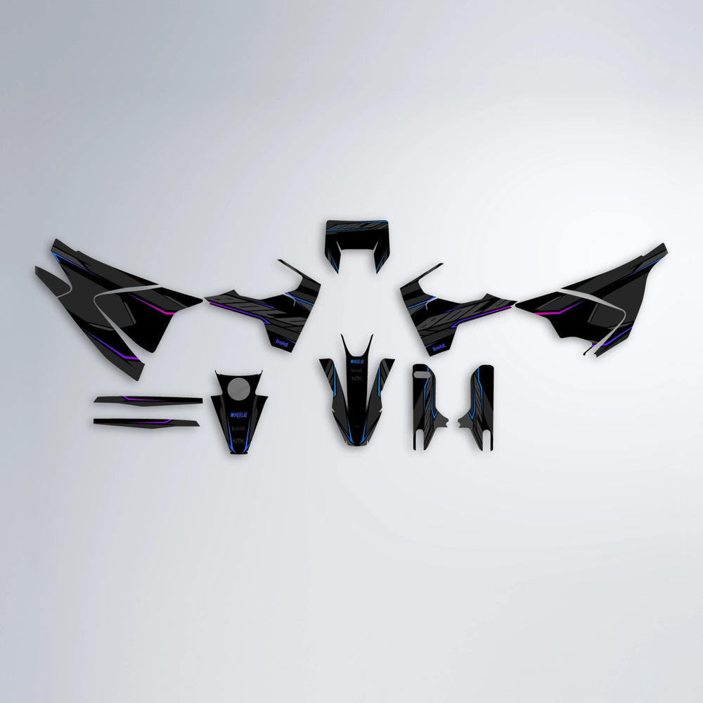 DRIFT Husqvarna 701 graphics kit parts layout in Blue Purple Fade