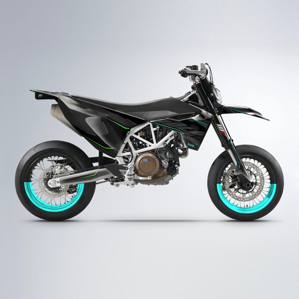 DRIFT Husqvarna 701 supermoto graphics kit in Cyan & Green