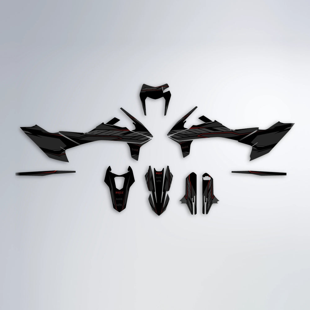 DRIFT KTM SMC 690 graphics kit parts layout in Black & Red