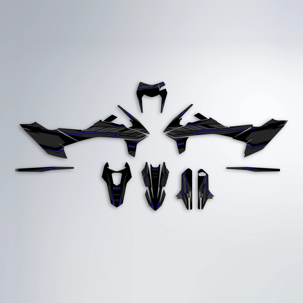 DRIFT KTM SMC 690 graphics kit parts layout in Blue