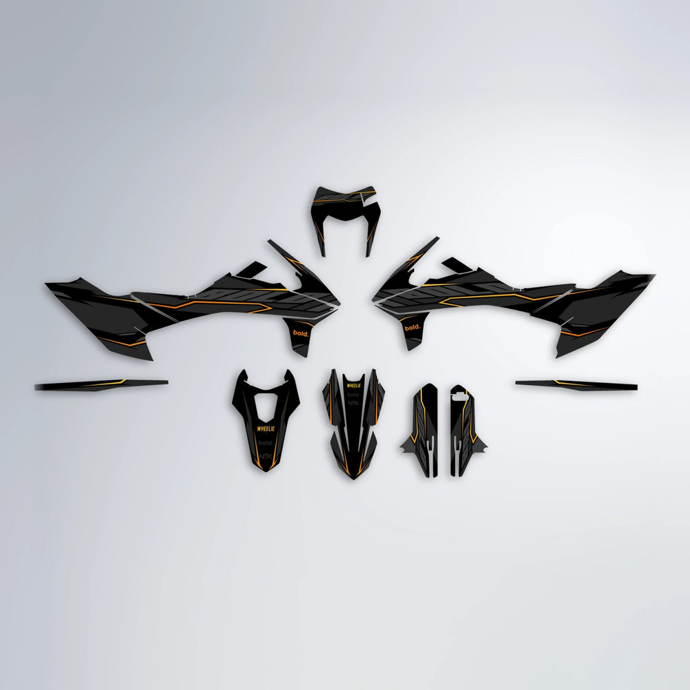 DRIFT KTM SMC 690 graphics kit parts layout in Orange & Yellow