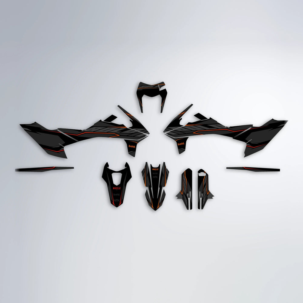 DRIFT KTM SMC 690 graphics kit parts layout in Red & Orange