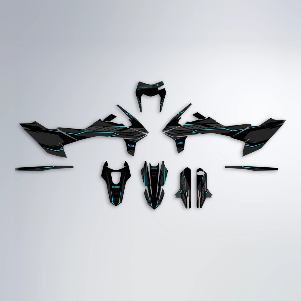 DRIFT KTM SMC 690 graphics kit parts layout in Teal