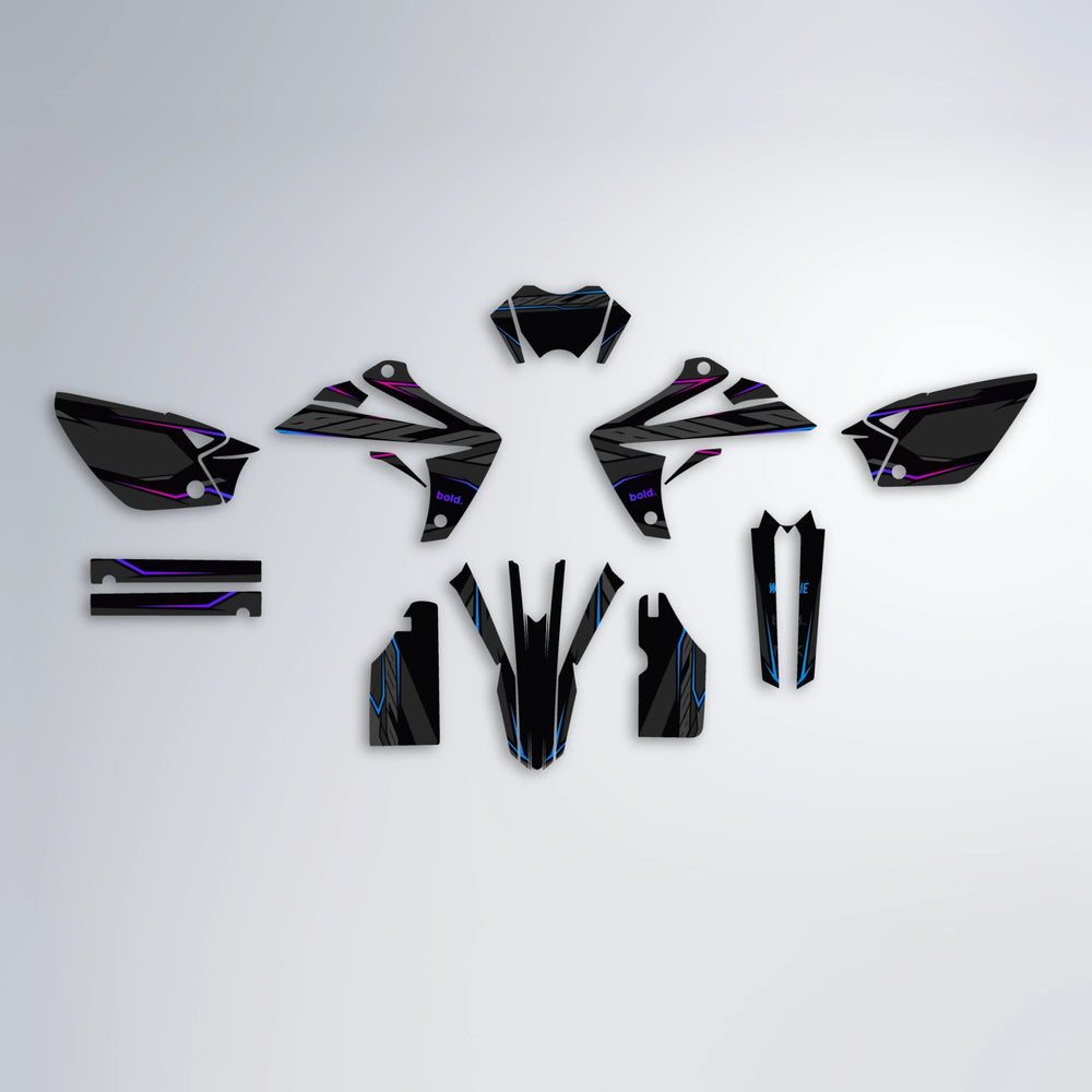 DRIFT Rieju MRT graphics kit parts layout in Blue Purple Fade