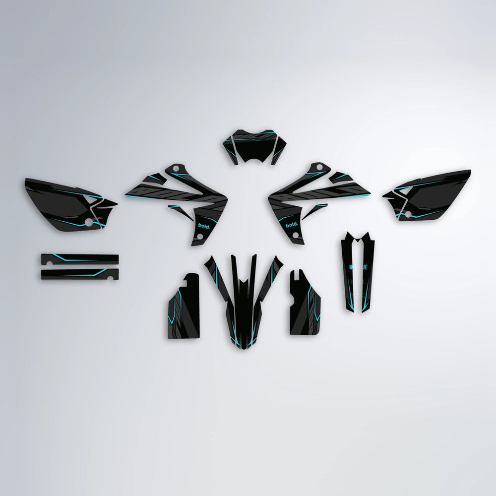 DRIFT Rieju MRT graphics kit parts layout in Teal